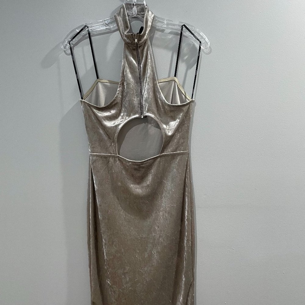 Forever 21 Velvet Halter Dress Silver/Champagne Sz M - Picture 2 of 6